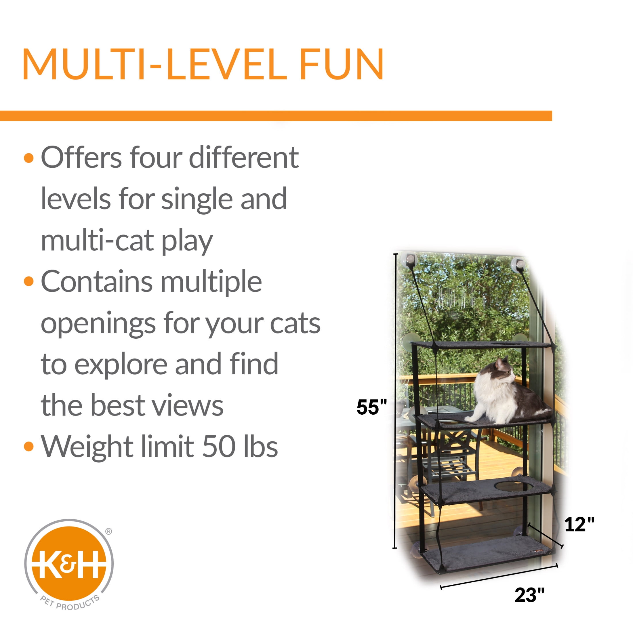 K&H Pet Products EZ Mount Window Kitty Sill Quad Stack Gray 12 X 23 Inches