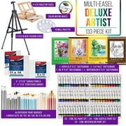 U.S. Art Supply 133-Piece Deluxe Ultimate Artist Painting Set with Aluminum and Wood Easels, 72 Paint Colors, 24 Acrylic, 24 Oil, 24 Watercolor, 8 Canvases, 44 Brushes, 4 Painting & Sketch Pads & More