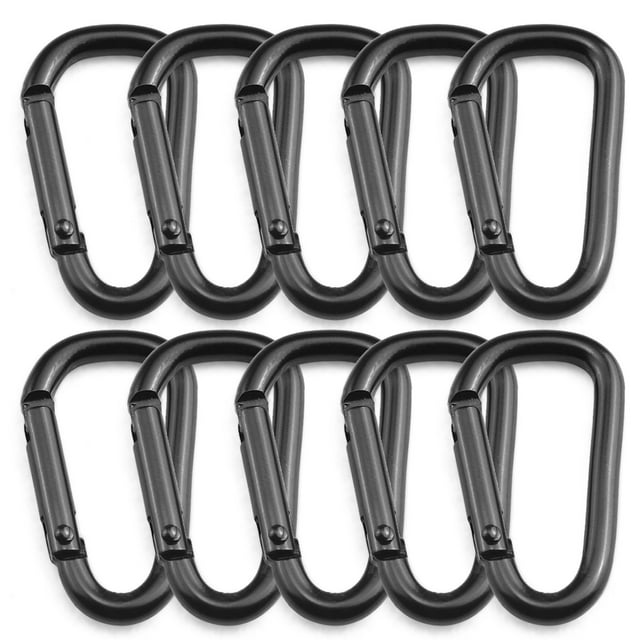 Tignapoo Lot de 10 Mousquetons d'Escalade en Alliage d'Aluminium en Forme de D pour Aventures en Plein Air - Options Noir, Rouge Ou Bleu