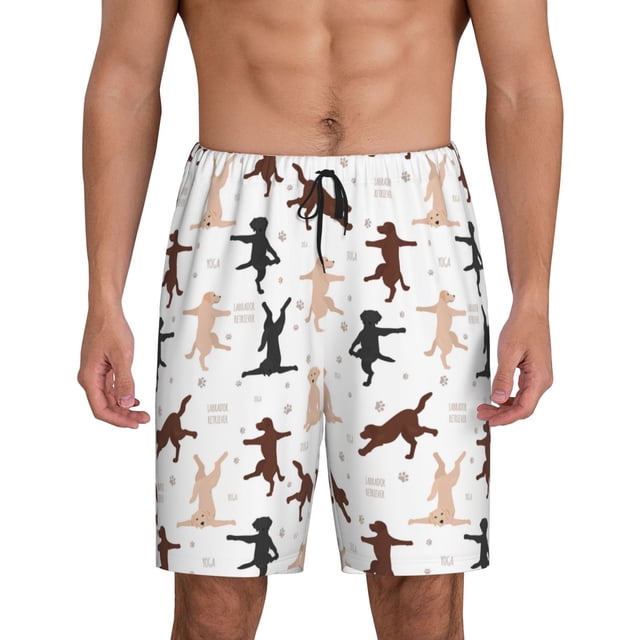 Balery Yoga Labrador Retriever Pantalones cortos de pijama de punto de algodón para hombre con cinturilla y bolsillos-3X-Large