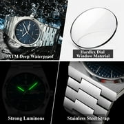 POEDAGAR Business Mens Stainless Steel Waterproof Luminous Quartz Watches with Dual Calendar Display
