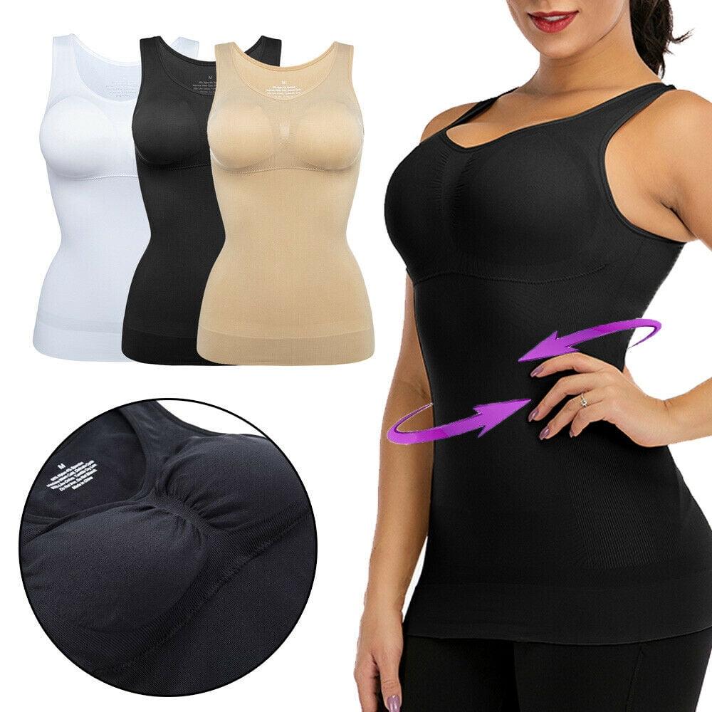 Shapewear Tank Top Cami Shaper with Built-in Removable Bra Pads Tummy Control Camisole Body