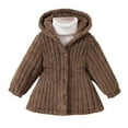 thumbnail image 2 of ZHOGXU Big Kids Girls Fuzzy Hooded Jacket Long Sleeve Solid Color Buttons Plush Thickened Warm Cozy Soft Coat For Autumn Winter Daily Wear Brown 2-3 Years, 2 of 9