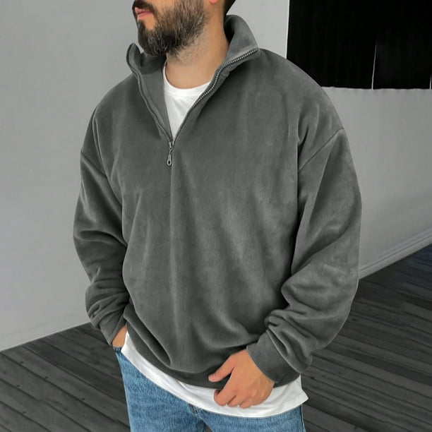 Blusa y camisa de manga larga con cuello alto para hombre, informal, a la moda, lisa, con cuello alto, sudadera de manga larga, blusa de poliéster para hombre