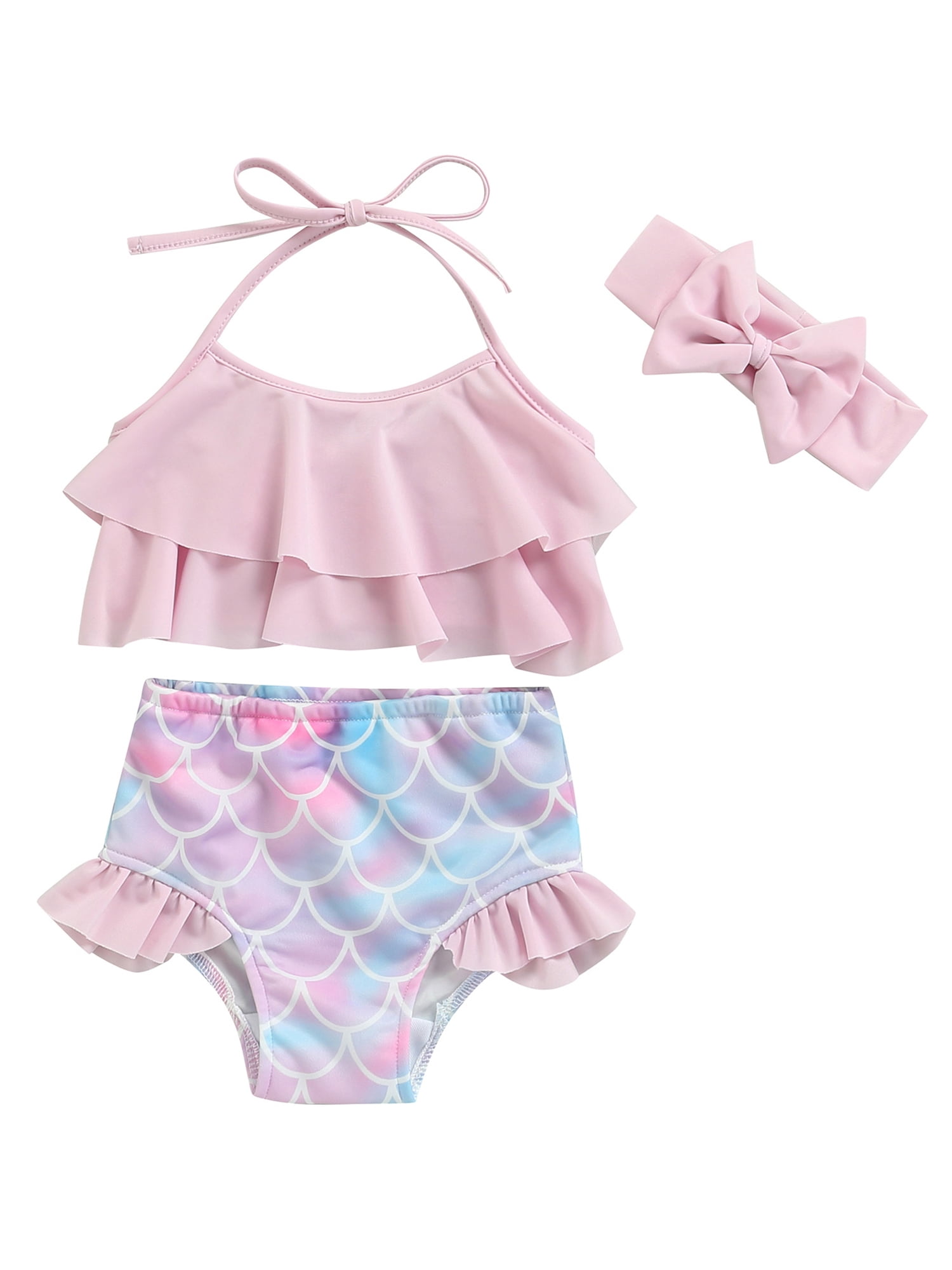 Kids Baby Girls 2 Piece Swimsuit Sleeveless Bathing Suits Cute Swimwear