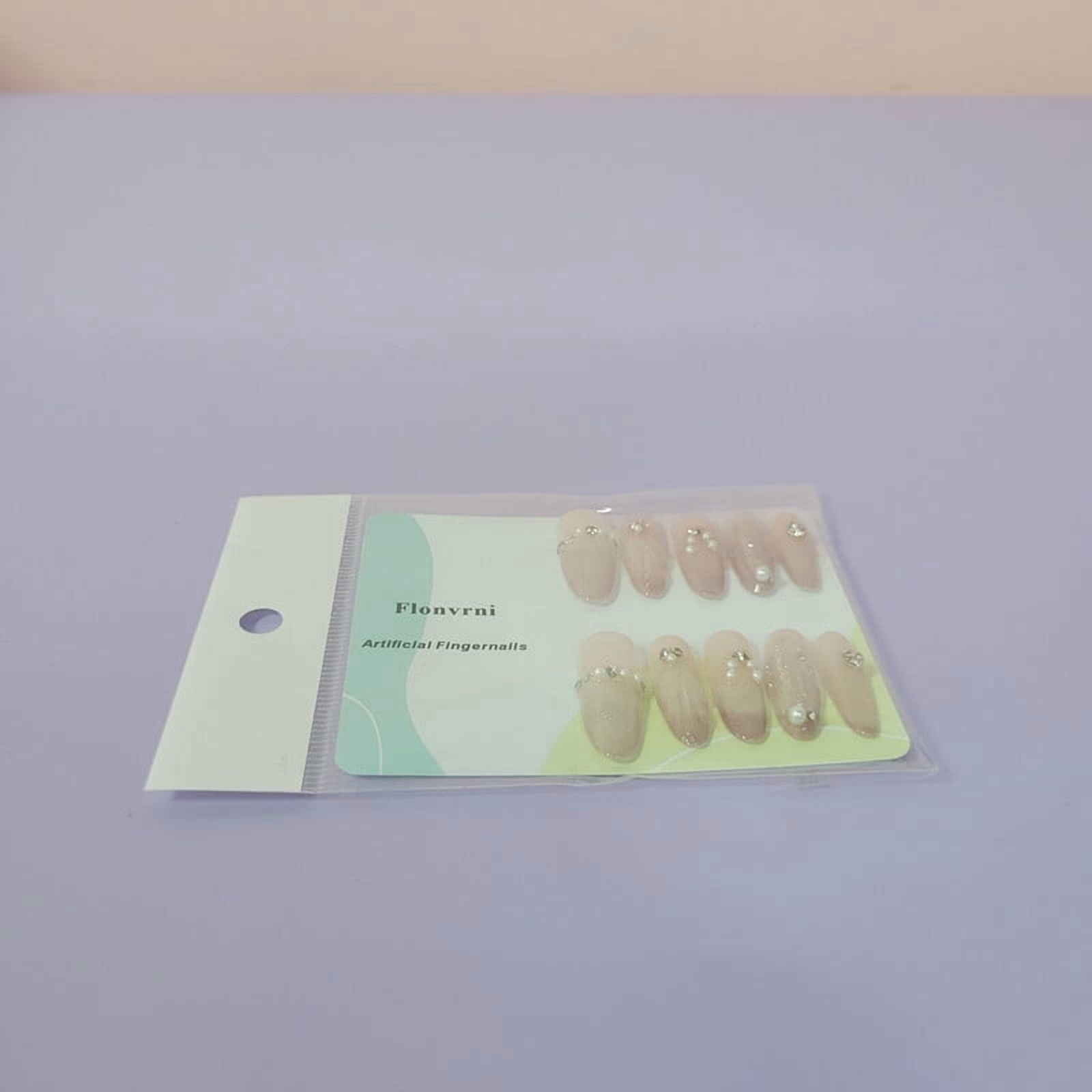 Flonvrni Artificial fingernails Nude Rhinestone Pearl Nail Stickers, Gradient Glitter Nail Art, Reusable