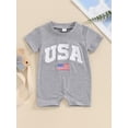 thumbnail image 3 of Aojekbee 4th of July Baby Rompers Infant Girls Boys Fuzzy Letter Flag Embroidery Crew Neck Short Sleeve Bodysuits Summer Jumpsuits, 3 of 10