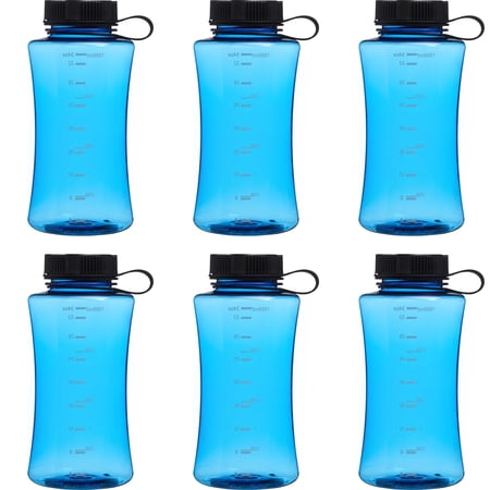 6 Plastic Sports Bottles Set  34 oz. - BPA Free  Tritan  Screw on Lid - Blue