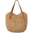 thumbnail image 1 of Bolsa de playa de paja Loiyadn, grande, para mujer, con cremallera, color caqui, 1 of 7