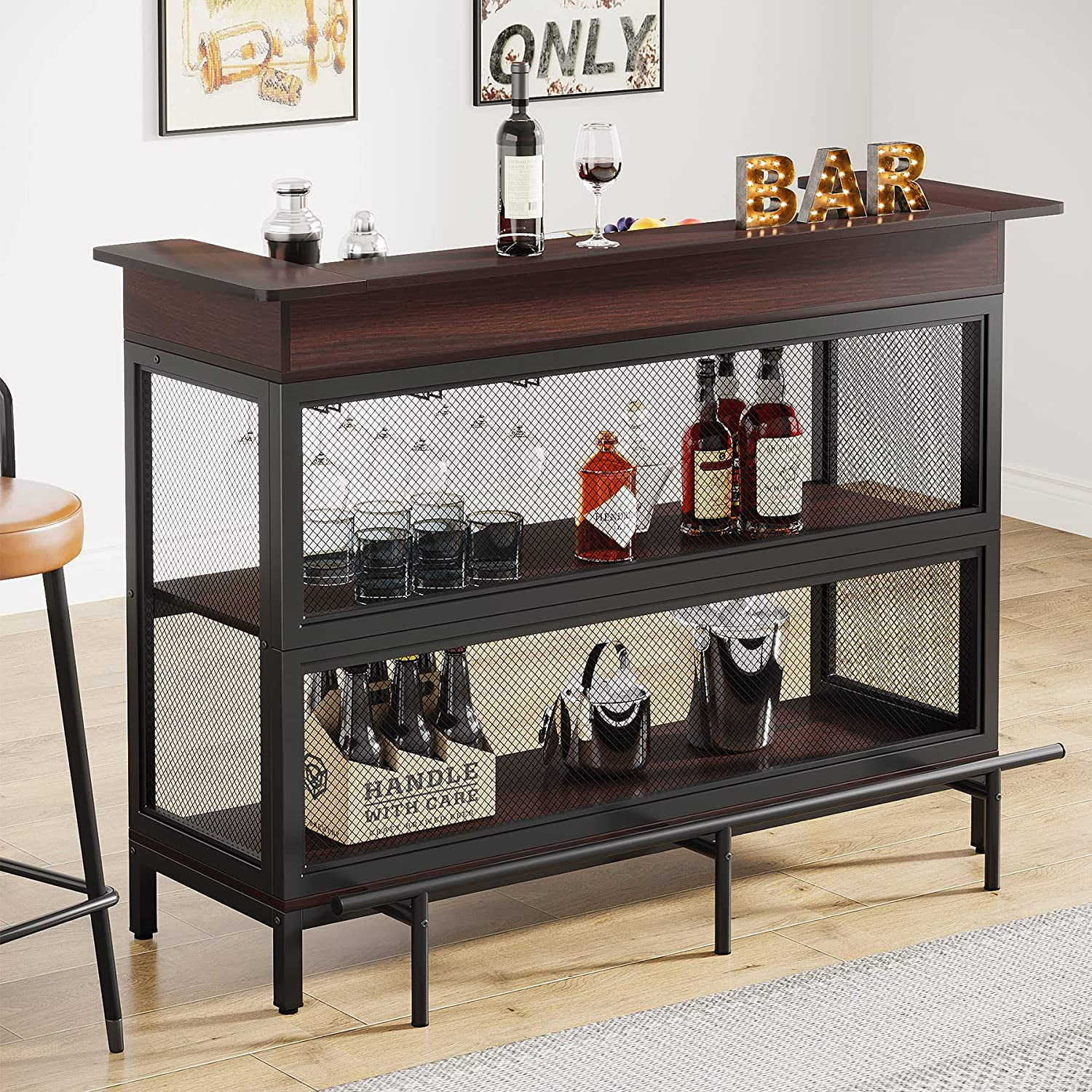 Tribesigns 3 Tier Liquor Bar Table with Glass Holder and Wine Storage ...
