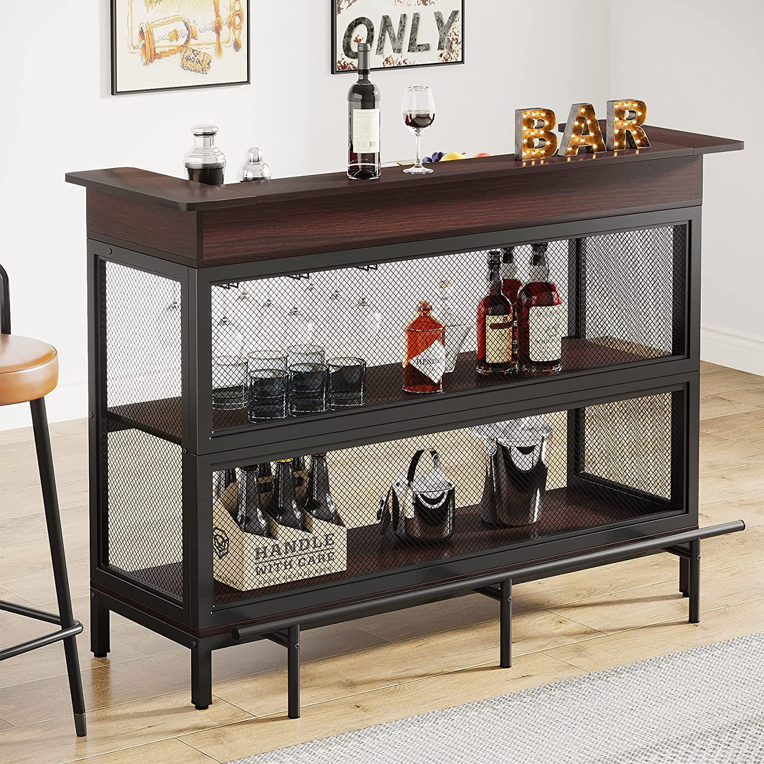 Bar Unit, 3-Tier Bar Table Liquor Cabinet with Stemware Rack and Metal  Footrest Wine Rack - N/A - Yahoo Shopping