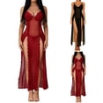 thumbnail image 4 of Yangnuo Women's Sexy Deep V Sheer Mesh High-Slit Ruffle Hem Lingerie Gown Women's Suspender V-neck Pajamas, 4 of 4
