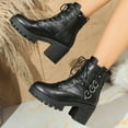 thumbnail image 5 of Black Women Fashionable Boots Round Toe Front Lace Up Side Zipper Chunky Heel For Daily Activities And Comfort, 5 of 9