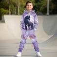 thumbnail image 2 of Uorisanigo 2 PCS Outfit Boys Girls Western Horse Purple Pullover Hoodies Sweatshirt and Sweatpants Suit for Kids Tracksuit Set, Loose Fall Winter Sweatshirts and Pants Outfits, 2 of 7