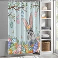 thumbnail image 6 of Easter Rabbit Shower Curtain, 72" x 84", Spring Floral Eggs Branches Green Wood Grain Waterproof Bathroom Curtain Washable Shower Curtain Set with 12 Hooks, 6 of 9