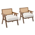 thumbnail image 3 of Sillón de Acento – Mid-Century Moderno – Brazos de Madera y Respaldo de Ratán – Cojín Suave de Lino – Patas Resistentes – 136 kg – Fácil Montaje – Sala, 3 of 8