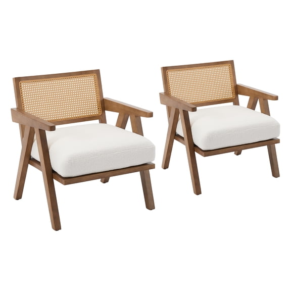 Modern Accent Chair with Rattan Backrest & Thick  Cushion , Upholstered Living Room Chairs Reading Armchair for Bedroom