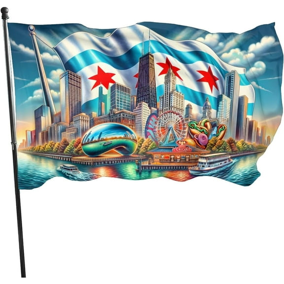 Chicago Skyline Flag 3x5 Ft Flag Home Outdoor Indoor Garden Home Decoration Banner