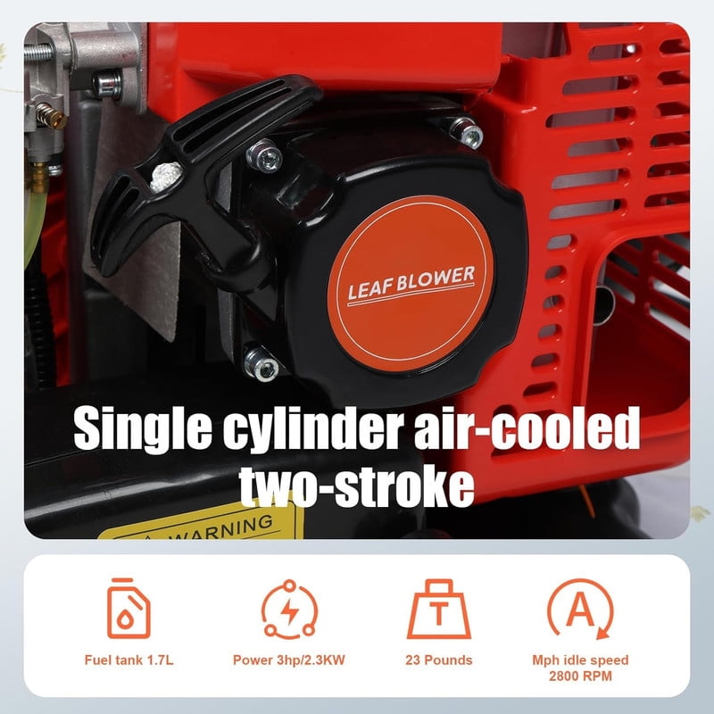 Backpack Leaf Blower 63CC 2 Stroke Backpack Gas Powered Leaf Blower with Fuel Tank, Grass Lawn Blower Air Cooling Gasoline Blower for Sand, Gravel, Snow, Yard, Leafs