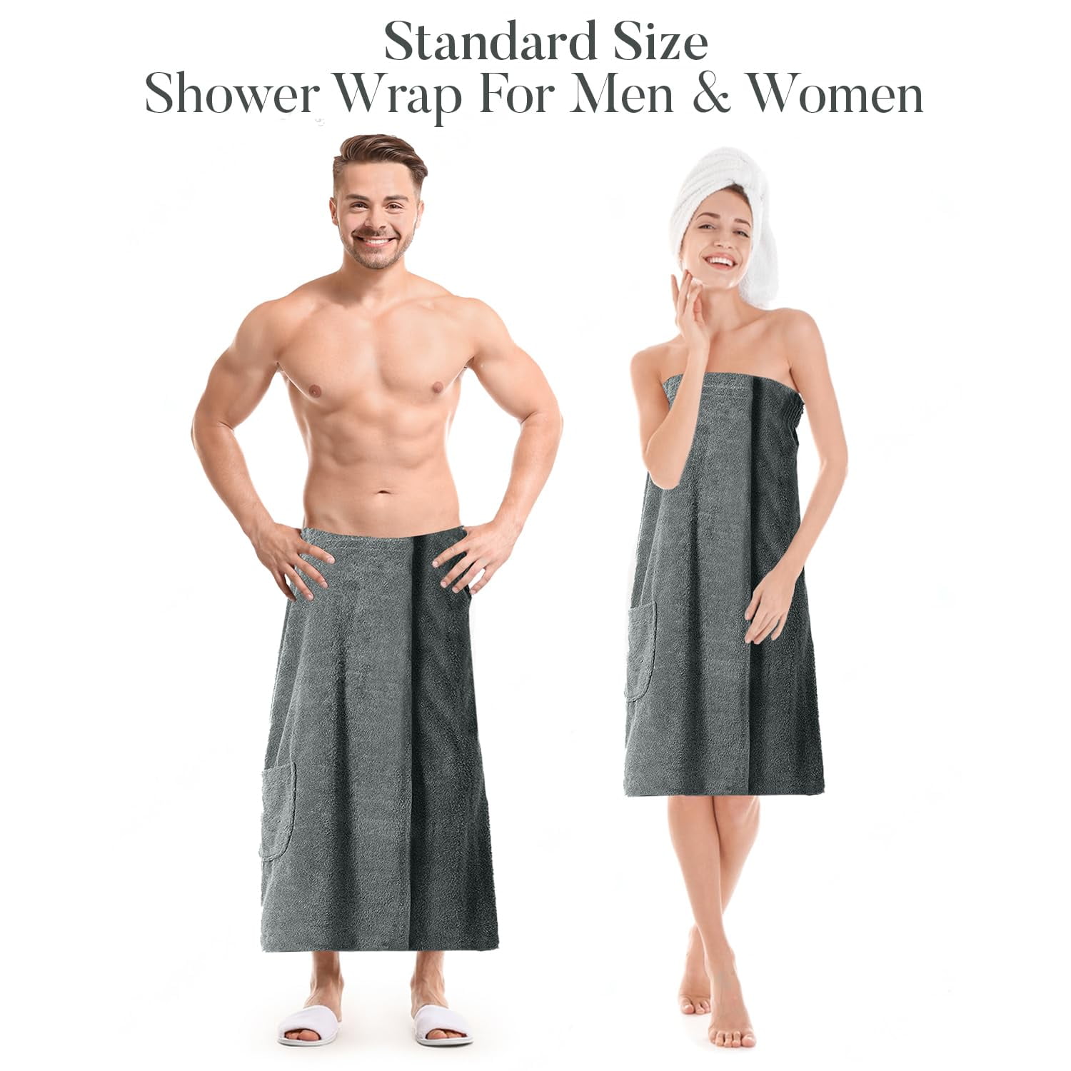 Dan River Shower Wrap With Pocket Pack of 1 Lightweight Terry Cotton Bath Towel Wrap - Gray, 32X60in