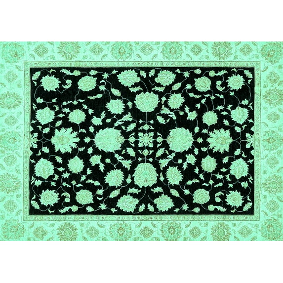 Ahgly Company Indoor Rectangle Oriental Turquoise Blue Traditional Area Rugs, 2' x 4'