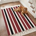 thumbnail image 4 of Area Rug with Tassels 3' x 5', Vintage Burgundy Red Black White Stripes Kitchen Runner Rug for Hallway Bedroom Throw Rugs, Minimalist Line Soft Door Mat for Bathroom Entrance Living Room, 4 of 9
