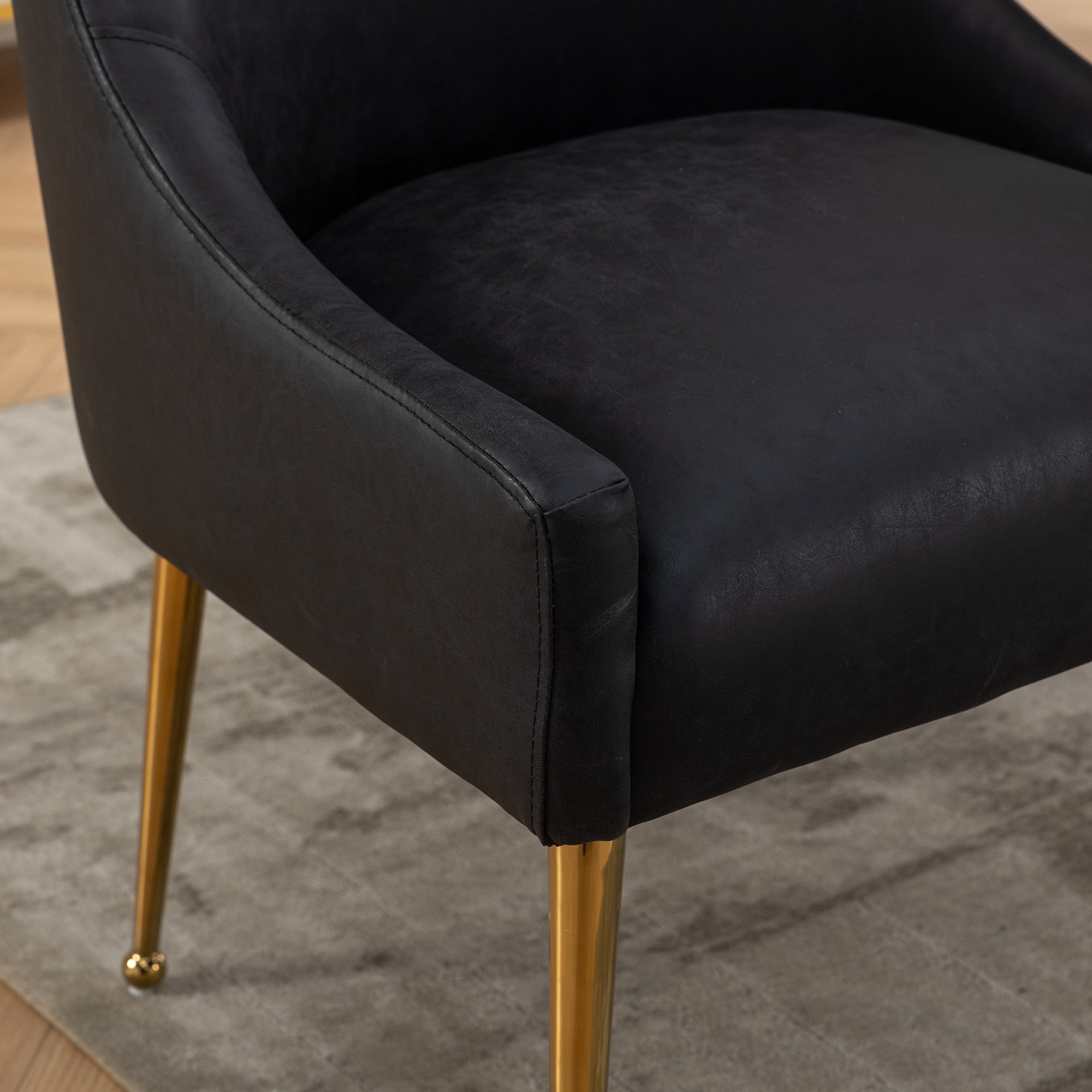 SEYNAR Modern Glam PU Leather Dining Chair or Vanity Chair Set of 2 with Rear Handle(Black)
