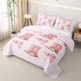 thumbnail image 3 of Homewish Pink Cowgirl Boots Bow Minimal Print Quilt Full,Cute Western Full Bedspread Sets For Girls,3-Piece, 3 of 7