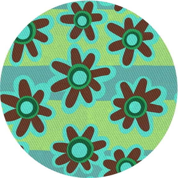 Ahgly Company Indoor Round Patterned Lime Mint Green Area Rugs, 4' Round