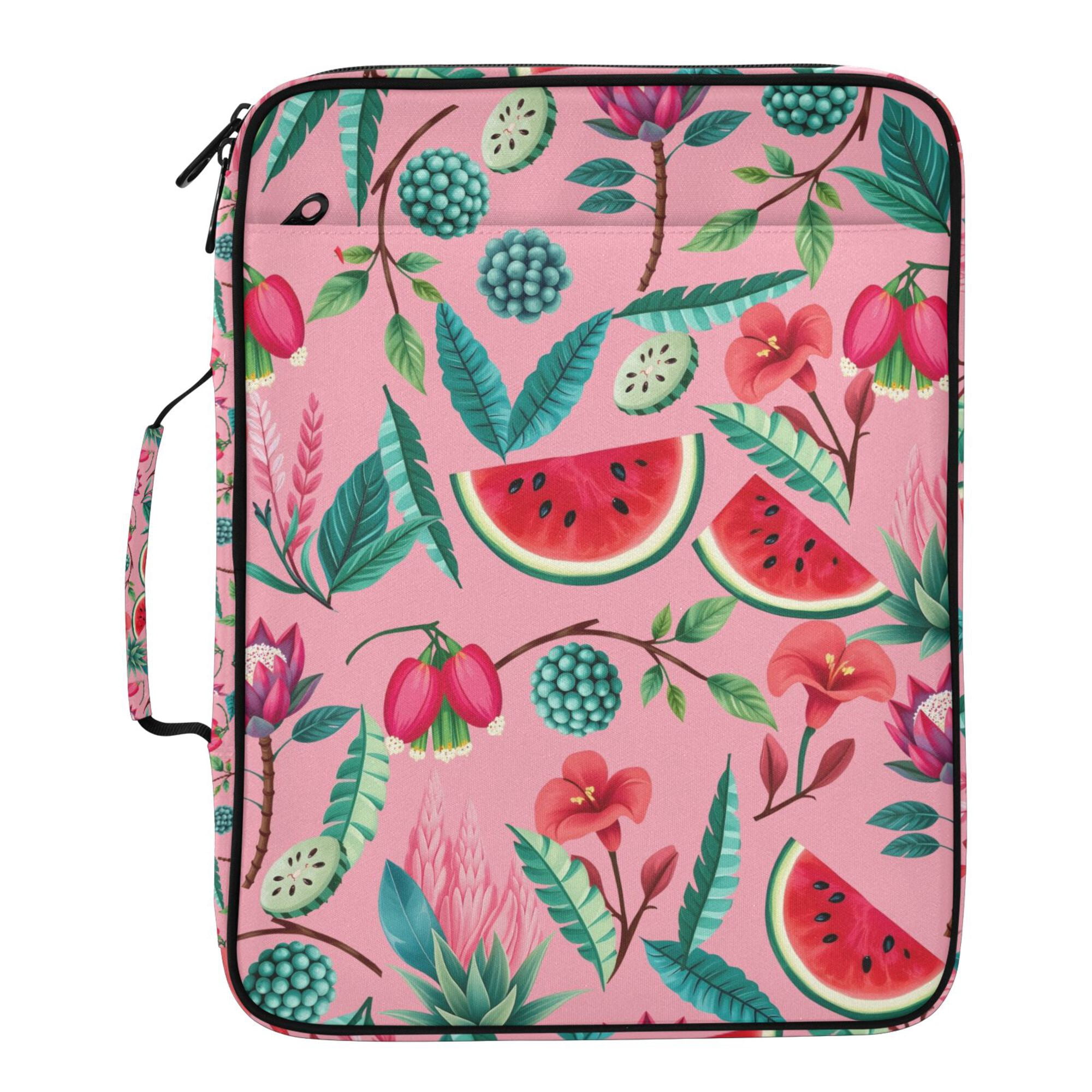 FORMRS Accordion File Folder A4 Size 7-Pocket Expanding Document Organizer Bag with 3 Ring Binder, Pink Tropical Pattern
