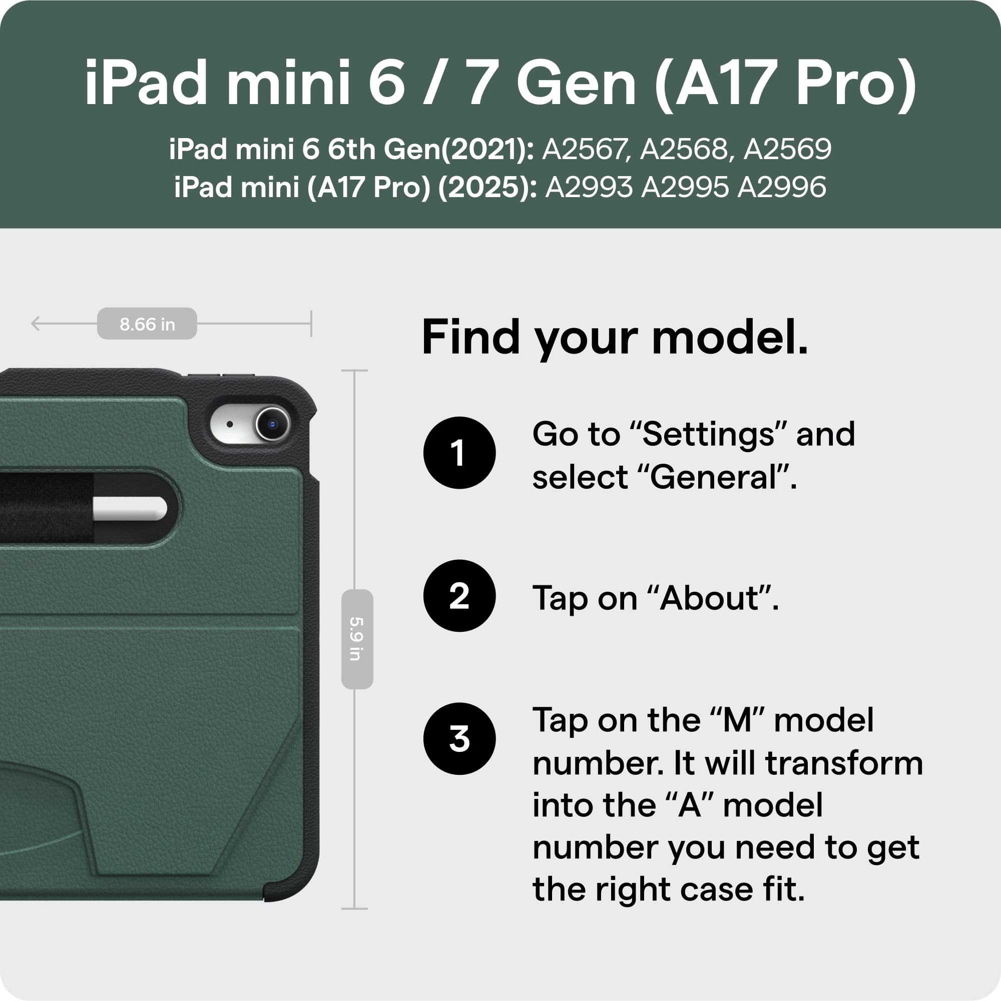 Zugu Case for 2021 iPad Mini 6/7 Gen (A17 Pro) - Slim Case - Apple Pencil Pocket - 5 ft. Drop Protection - Secure 7 Angle Magnetic Stand - Sleep/Wake Cover (Fits Models  A2567, A2568 , A2569) Slate
