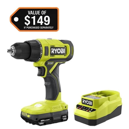 ONE  18V Cordless 1/2 in. Drill/Driver Kit with (1) 1.5 Ah Battery and Charger