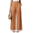 thumbnail image 2 of Lace Patchwork Pants for Women Elastic High Waist Drawstring Wide Leg Pants Causal Loose Palazzo Pants, S, 2 of 7