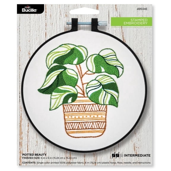 Bucilla Stamped Embroidery Kit, Potted Beauty, 6" x 6"