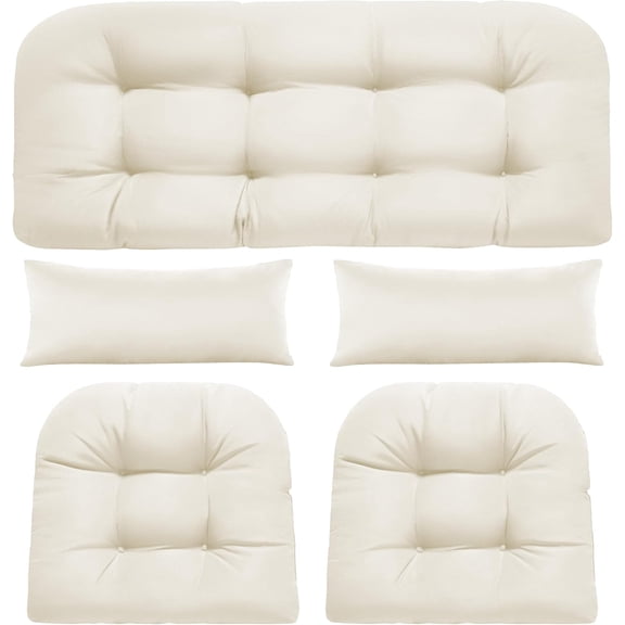 Wicker Chair Cushions, 5Pcs Outdoor Cushions Sets, Cream