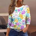 thumbnail image 5 of cocolona Easter Shirts for Women Graphic Tees Cute Crew Neck 3/4 Sleeve Bunny T-Shirts Summer Tops, 5 of 7