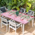 thumbnail image 2 of Valentine's Day Table Cloths for 4 Foot Rectangle Tables, Pink Red Roses Love Heart Eucalyptus Gradient Patio Waterproof Elastic Fitted Tablecloths, Washable Rectangular Table Cover for Camping, 2 of 8