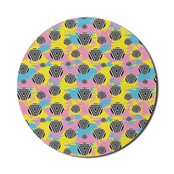 Abstract Mouse Pad for Computers, Intertwined Triangles Scratches Colorful Arrangement Illustration, Round Non-Slip Thick Rubber Modern Gaming Mousepad, 8" Round, Sky Blue Yellow, by Ambesonne
