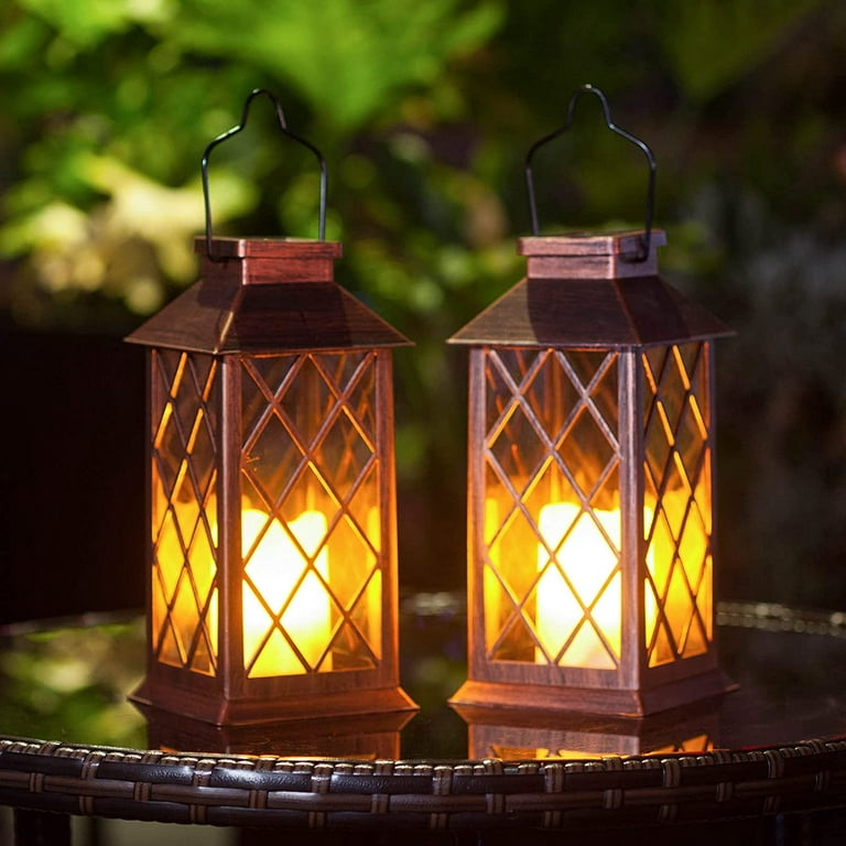 Mainstays Decorative Bronze Solar Outdoor Lantern With Flickering Flame LED  Light