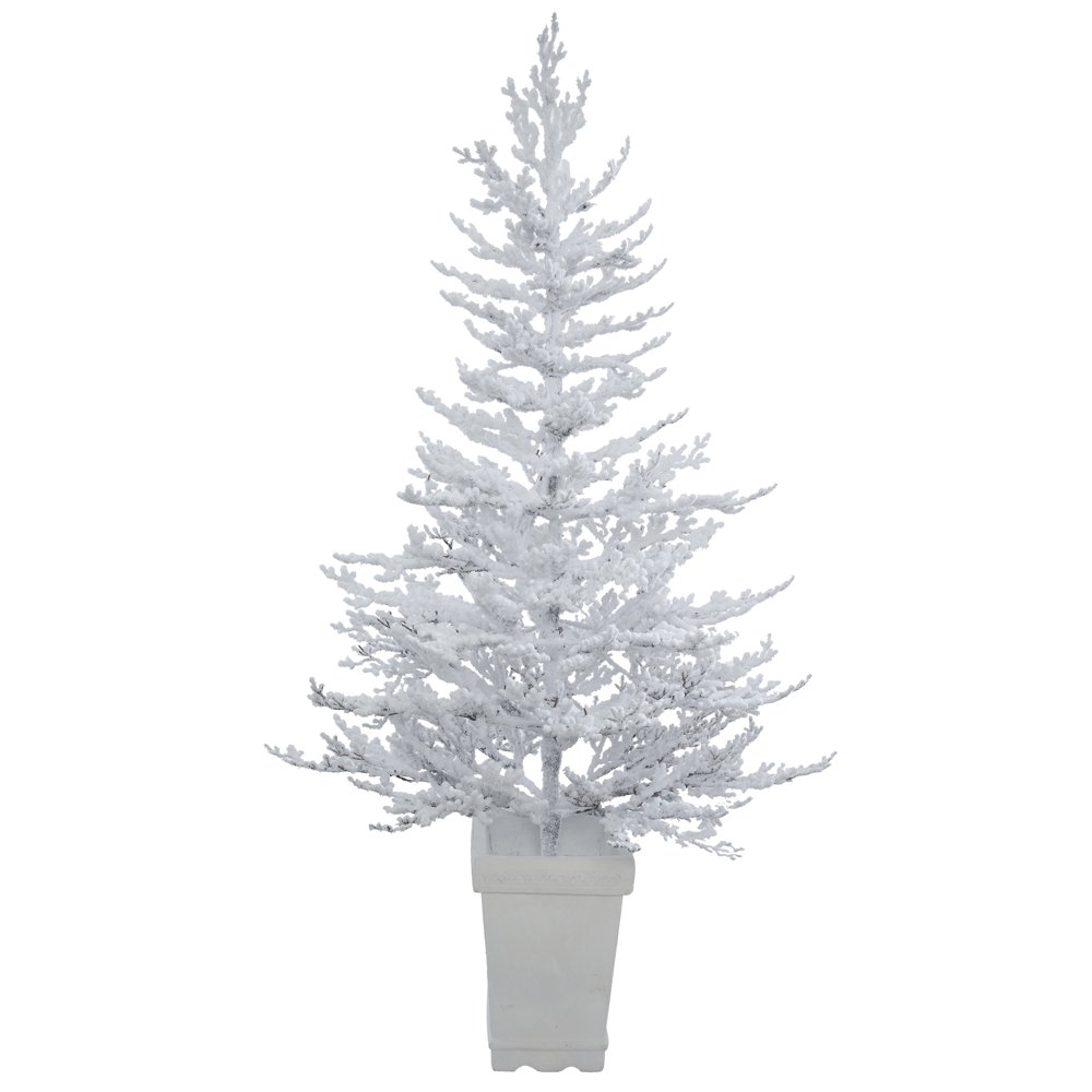 Vickerman Artificial Christmas Tree 5' x 42" Potted Flocked Winter Twig