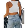 thumbnail image 3 of QAFOPEH Women Crew Neck Tassel Trim Sleeveless Cropped Tank Top, 3 of 7