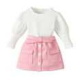 thumbnail image 1 of Sunnyoo Girls Long Puff Sleeve Ribbed Solid Sweater Skirt Outfit 2Pcs Clothes Set, 1 of 7