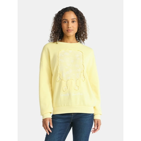 SpongeBob SquarePants Women’s Textured Graphic Crew Sweatshirt, Sizes XXS-XXL
