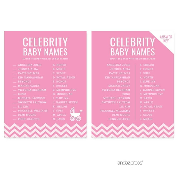 Celebrity Name Game Bubblegum Pink Chevron Baby Shower Games, 20-Pack ...