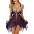 thumbnail image 4 of Frontwalk Women Chemise Floral Lingerie Deep V Neck Nightwear Ladies Teddy Sleepwear Lace Babydoll Purple 3XL, 4 of 4