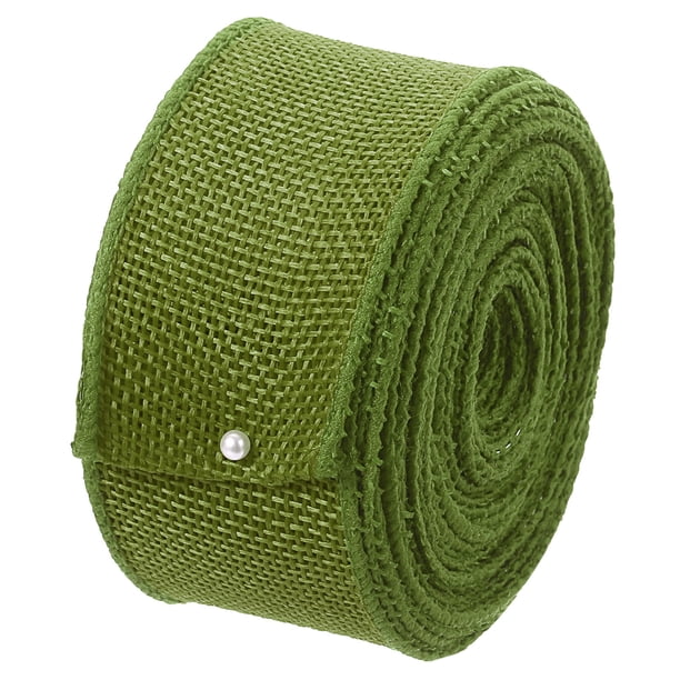 Cinta de yute con alambre Uxcell, rollo de cinta de tela blanca de 2-1/2 pulgadas x 10 yardas, decoración de cinta con borde de alambre, verde profundo / 1.5"