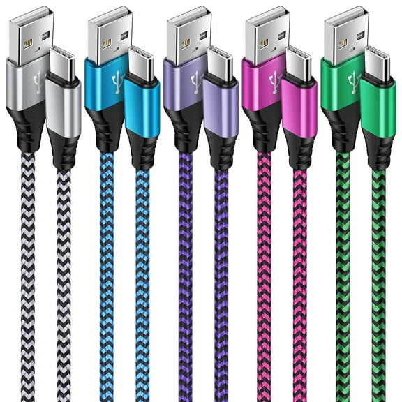 USB C Cable,SixSim USB A to USB C Cables 6ft 5pack Android Type C Charging Cords 3A Fast USB C Charger Cables Nylon Braided USB C Charging Cable USB to Type C Cable 6ft(Rose,White,Purple,Blue,Green)