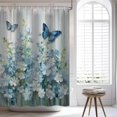thumbnail image 5 of Rustic Shower Curtain, Blue Floral Butterfly Shower Curtain, Western Farmhouse Wooden Board Shower Curtain Set Waterproof Bath Curtain Home Bathroom Decor with 12 Hooks, 72x72 inches, 5 of 6
