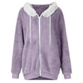 thumbnail image 6 of VBTAPA Women's Fleece Winter 2 Piece Outfits Full Zip Plush Hooded Coat and Pants Soft Warm Loungewear Purple XL, 6 of 9