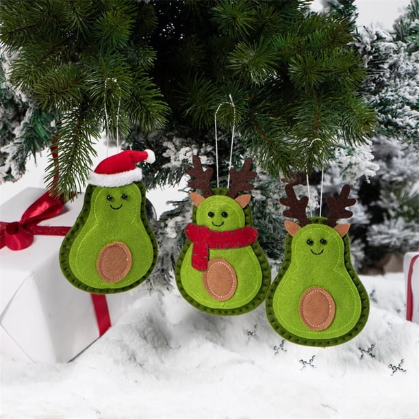 Colgante de muñeco verde de aguacate para Navidad, decoración colgante para árbol de Navidad, adornos de fieltro para puerta y ventana, 3 uds.
